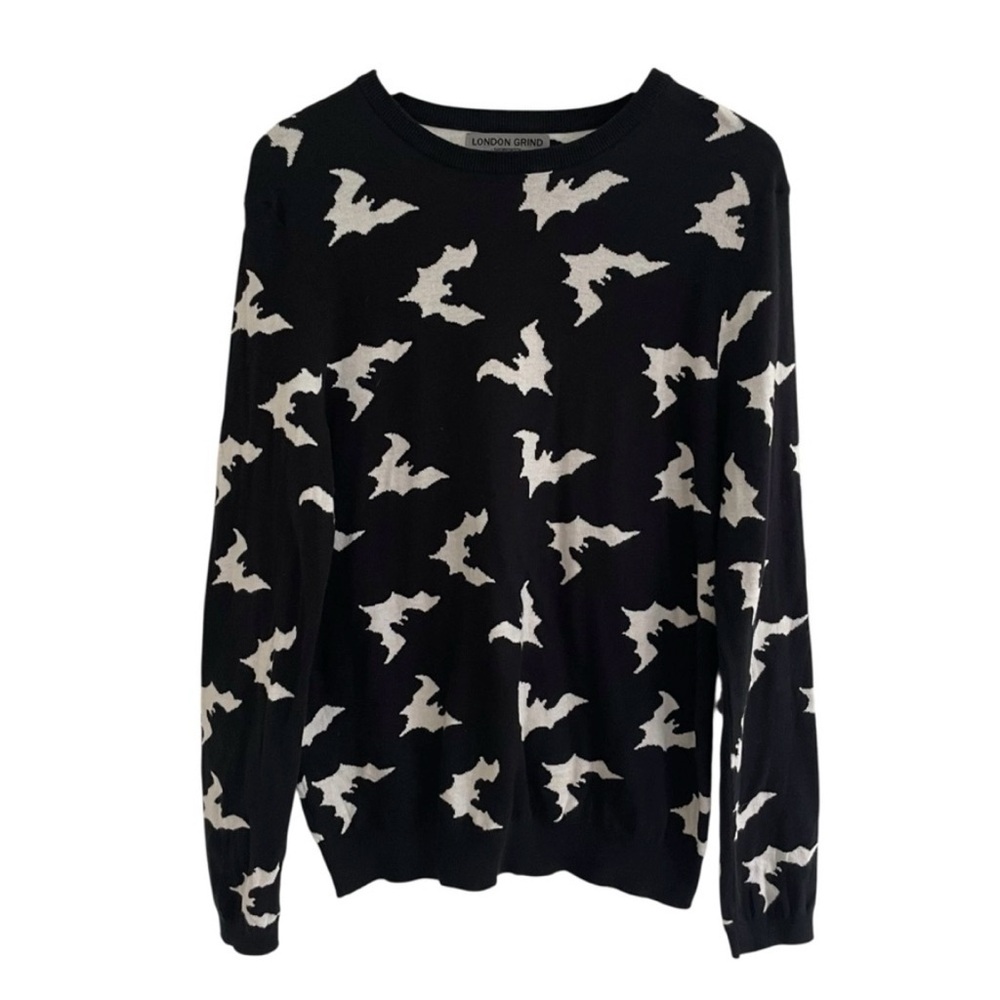 Reversible London Grind Bat Halloween Women’s Sweater Novelty Wimsy Goth M